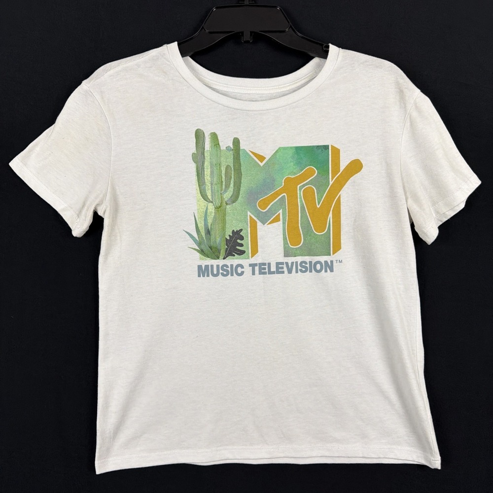 MTV Music Television Classic Retro T-shirt White Womens Size M cactus video